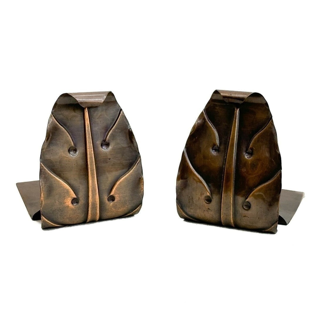 Pair Craftsmen In Hand Made Patinated Copper Bookends Leaf Form #271 (1 of 8)