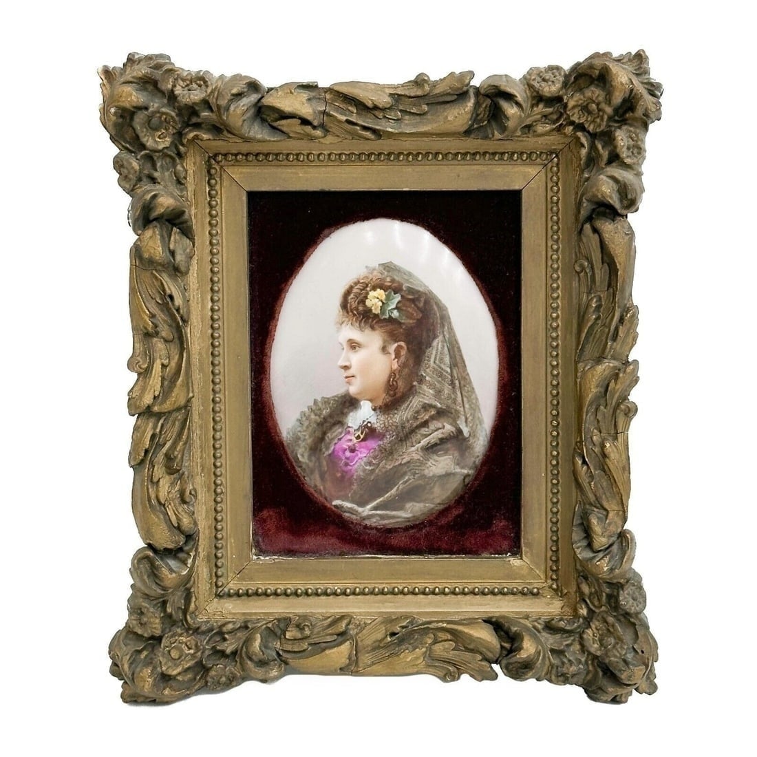 KPM Berlin Hand Painted Porcelain Plaque Framed Portrait of a Woman 19th cen (1 of 5)