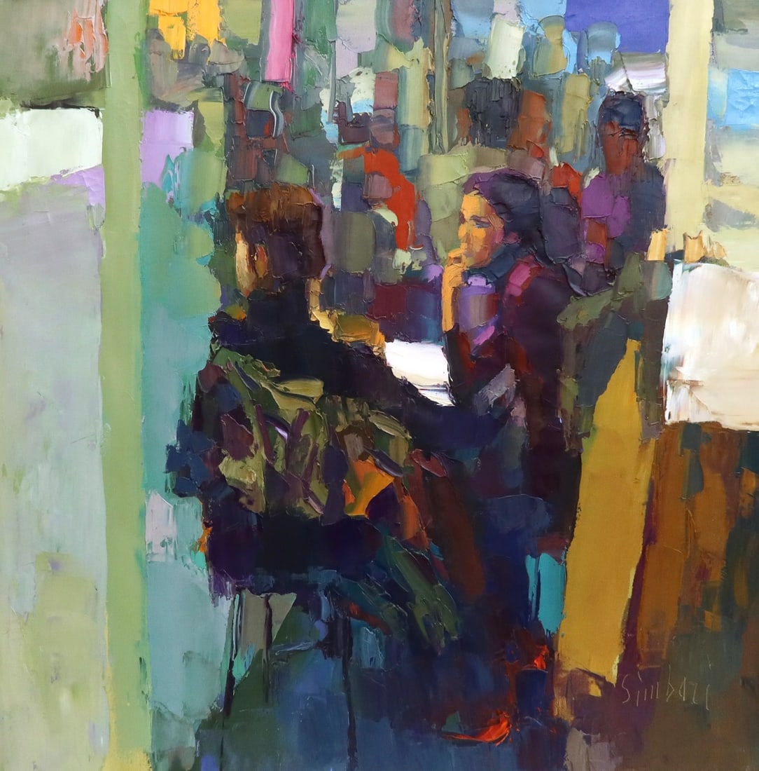 Nicola Simbari (Italian 20th C) Oil Painting on Canvas Parisian Street Cafe (1 of 12)