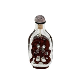 Chinese Carved Glass Snuff Bottle Red Overlay circa 1800