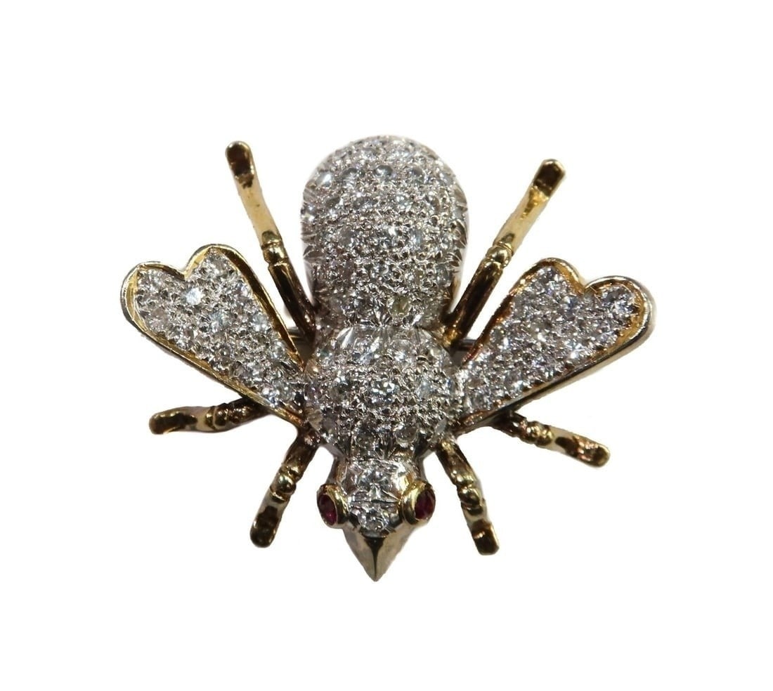 18k Yellow Gold Diamond and Ruby Fly Pin Brooch (1 of 8)