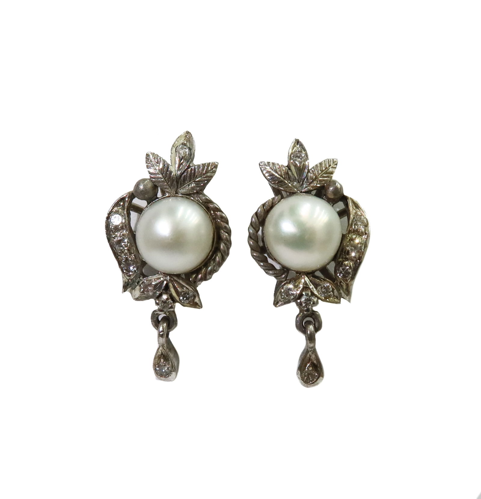 Sterling Silver and 14k Gold Pearl and Diamond Earrings (1 of 7)