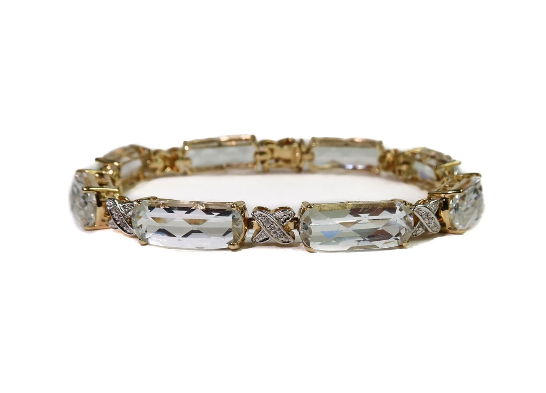 14k Yellow Gold White Topaz and Diamond Bracelet (1 of 6)