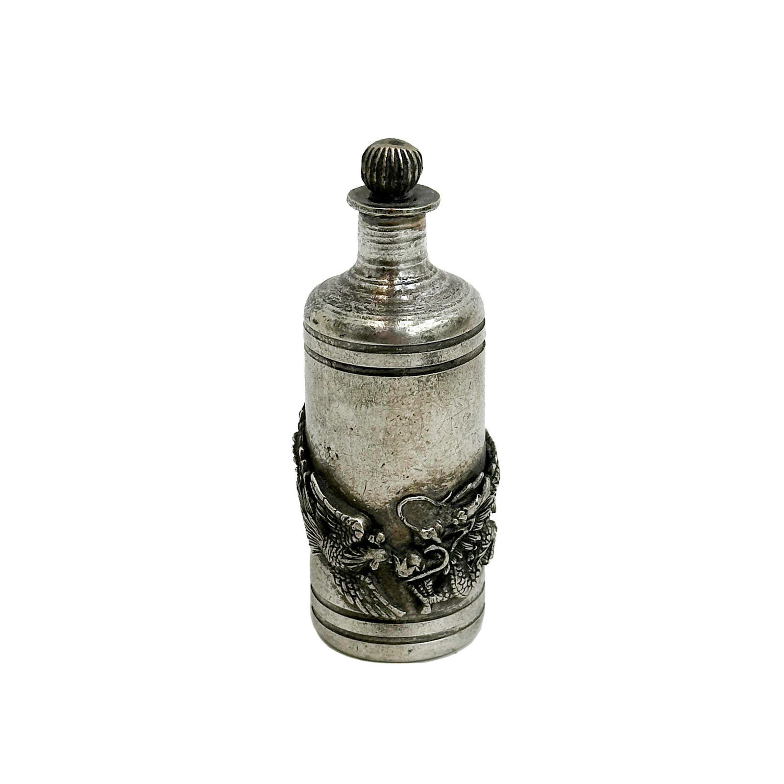 Chinese Silver Snuff Bottle Raised Dragon & Phoenix (1 of 8)