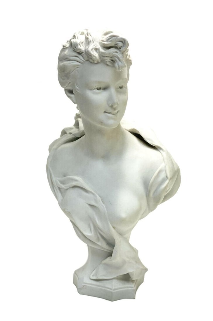 Continental Ernest Sperlacken Bisque Bust of a Beauty: Continental Ernest Sperlacken bisque bust of a beauty, Early 20th Century. The beaut depicts a partially nude beauty wearing flowing garbs and her hair in an updo style. Artist signed "Sperlacken" to