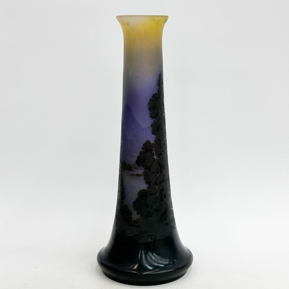 Emile Galle French Acid Etched Scenic Cameo Glass Vase circa 1880 cracked 18" - 2