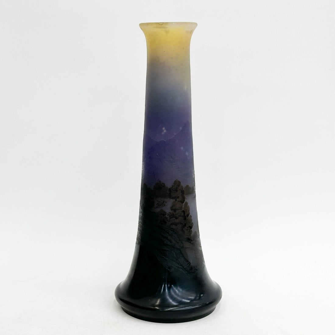 Emile Galle French Acid Etched Scenic Cameo Glass Vase circa 1880 cracked 18" - 3