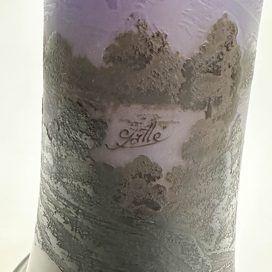 Emile Galle French Acid Etched Scenic Cameo Glass Vase circa 1880 cracked 18" - 4