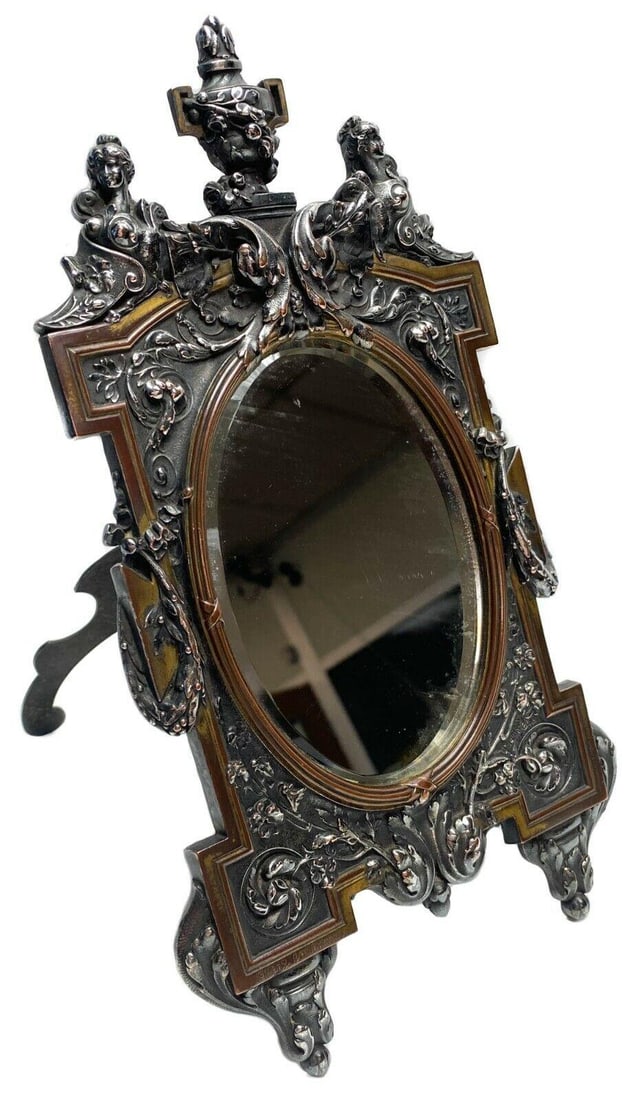 French Silvered Bronze Mirror by Louis Théophile Hingre Oudry Foundry c1890 (1 of 5)