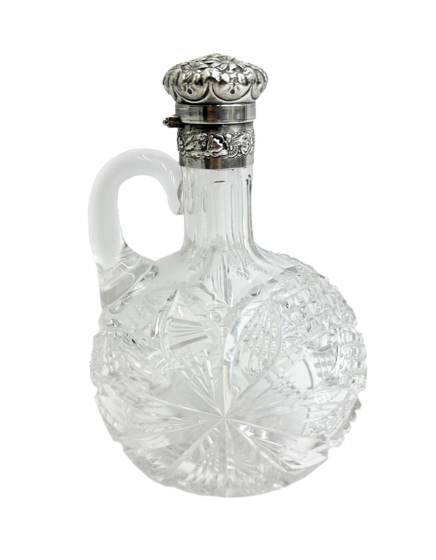 Gorham Sterling Silver and Cut Glass Wine Decanter Etched Flowers (1 of 13)