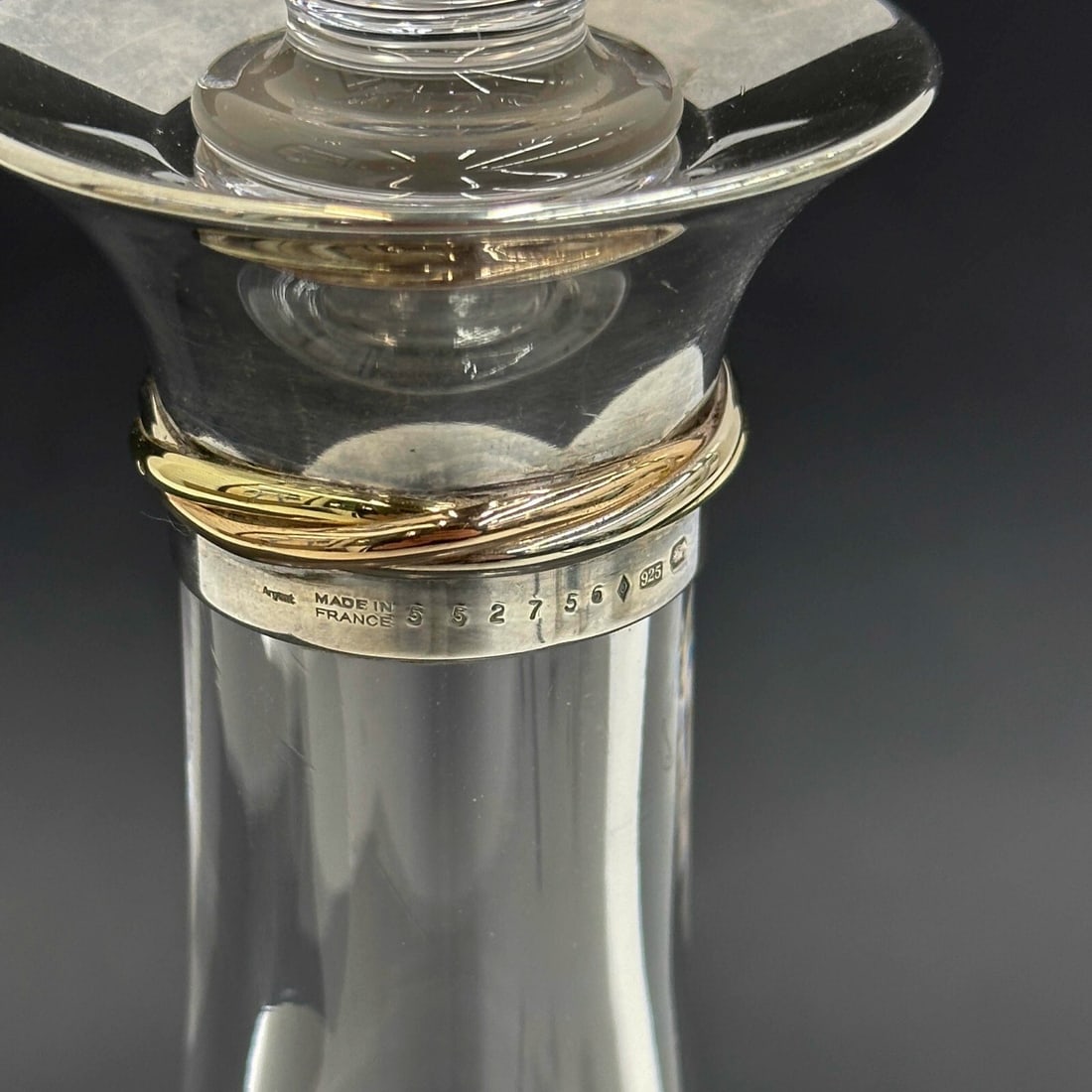 Cartier Sterling Silver Mounted Glass Decanter in Trinity with Box - 3