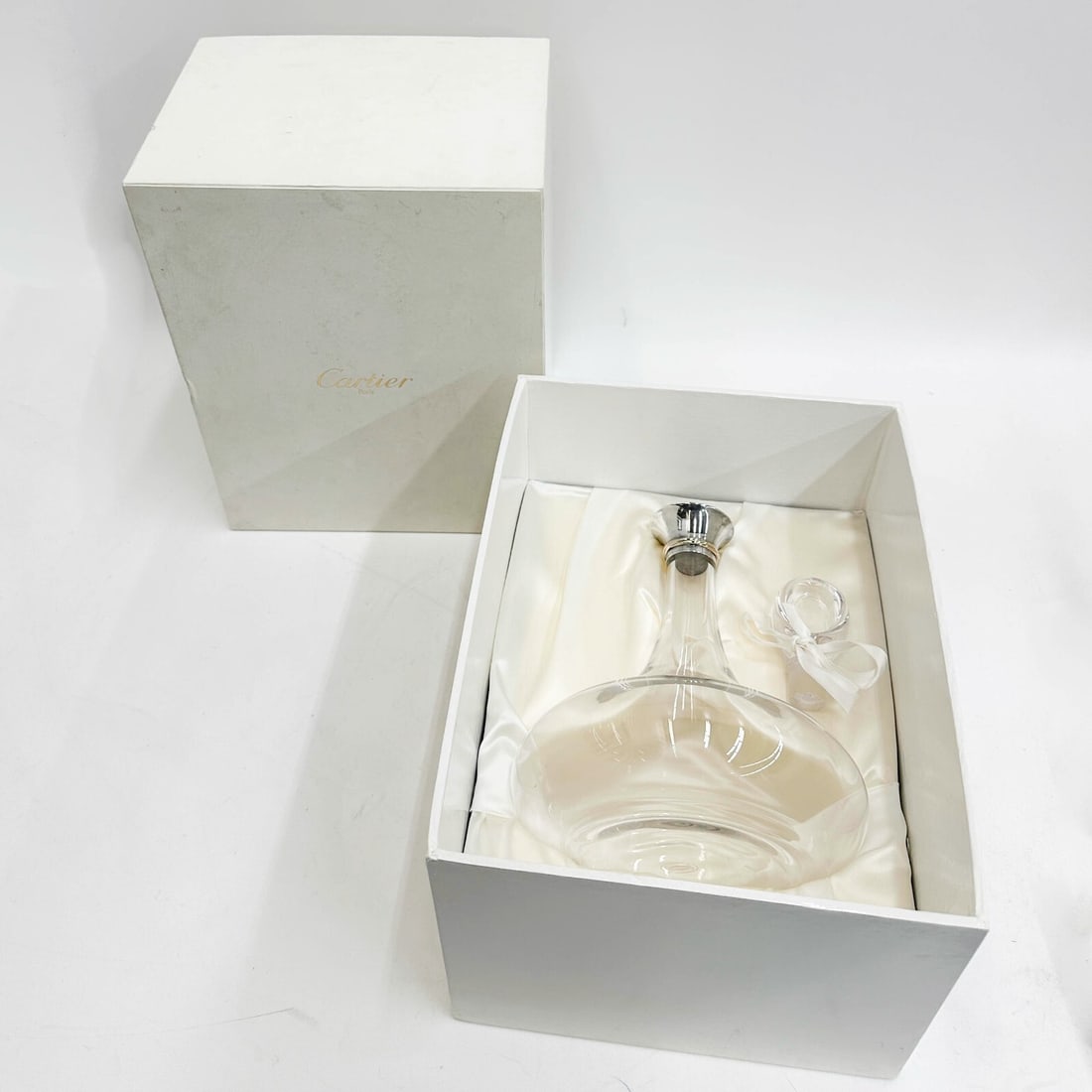 Cartier Sterling Silver Mounted Glass Decanter in Trinity with Box - 5