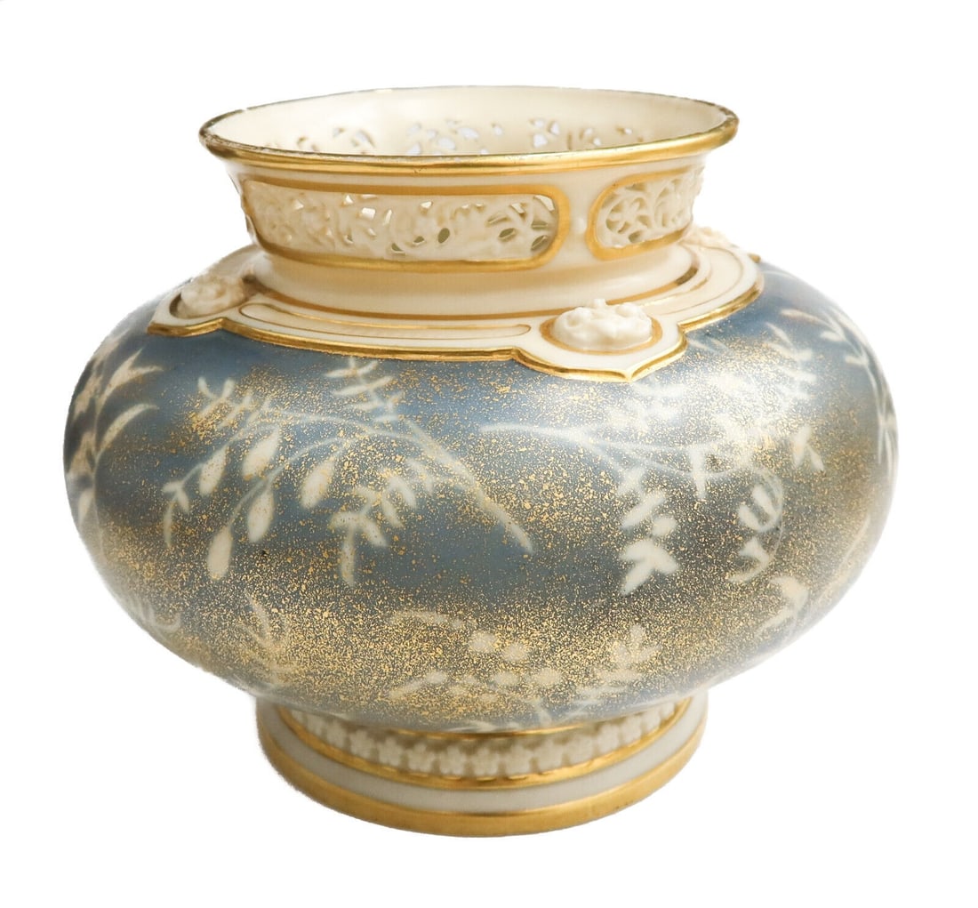Royal Worcester England Porcelain Reticulated Bulbous Vase, 1889 (1 of 9)