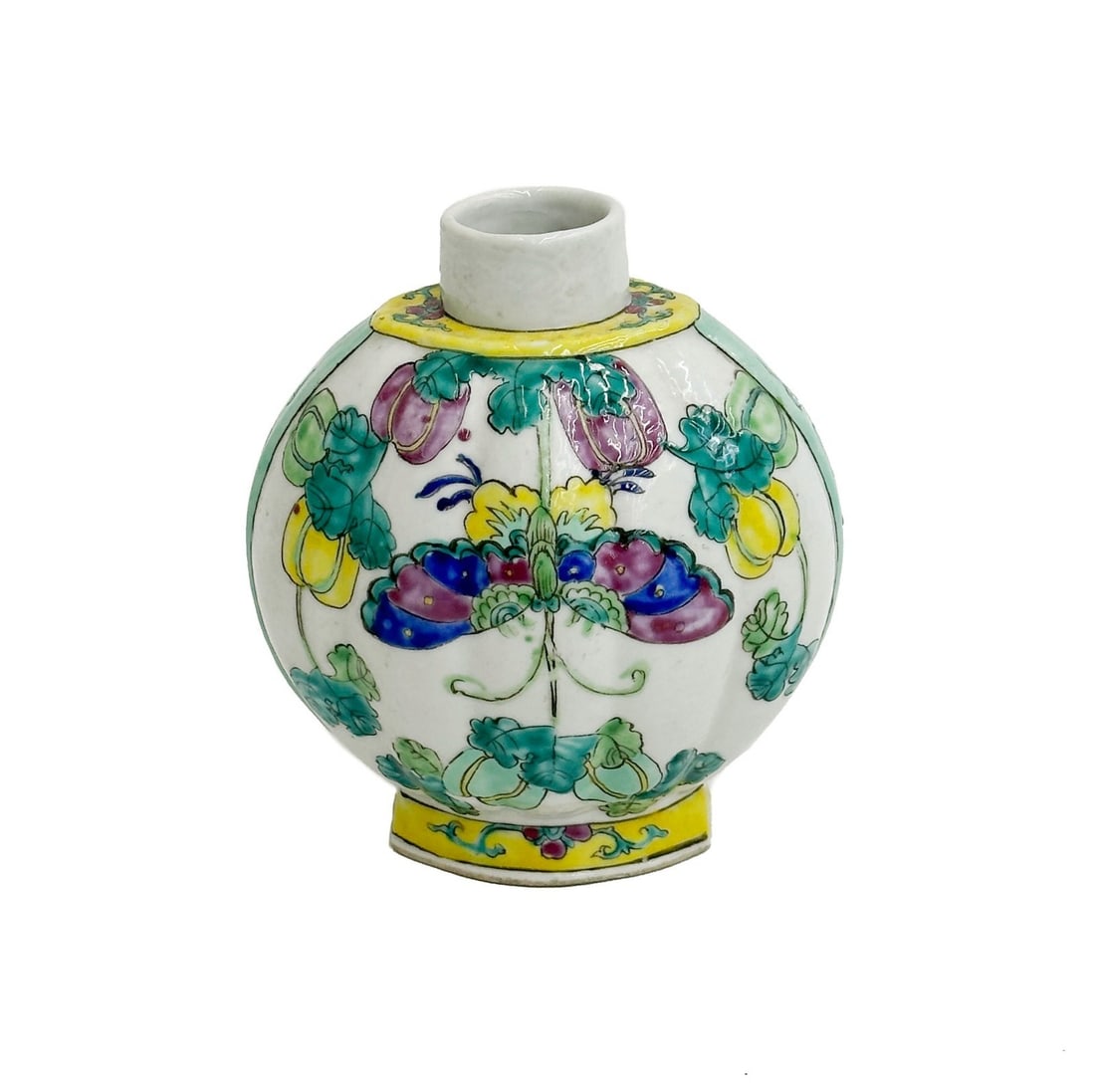 Chinese Hand Painted Enameled Vase Insects Florals 2nd quarter 20th cen: Chinese Hand Painted Enameled Porcelain vase, probably 2nd quarter 20th century. Hand painted enamel decoration to the body of insects and florals. Chinese maker's marks to the underside. Weight: Appr