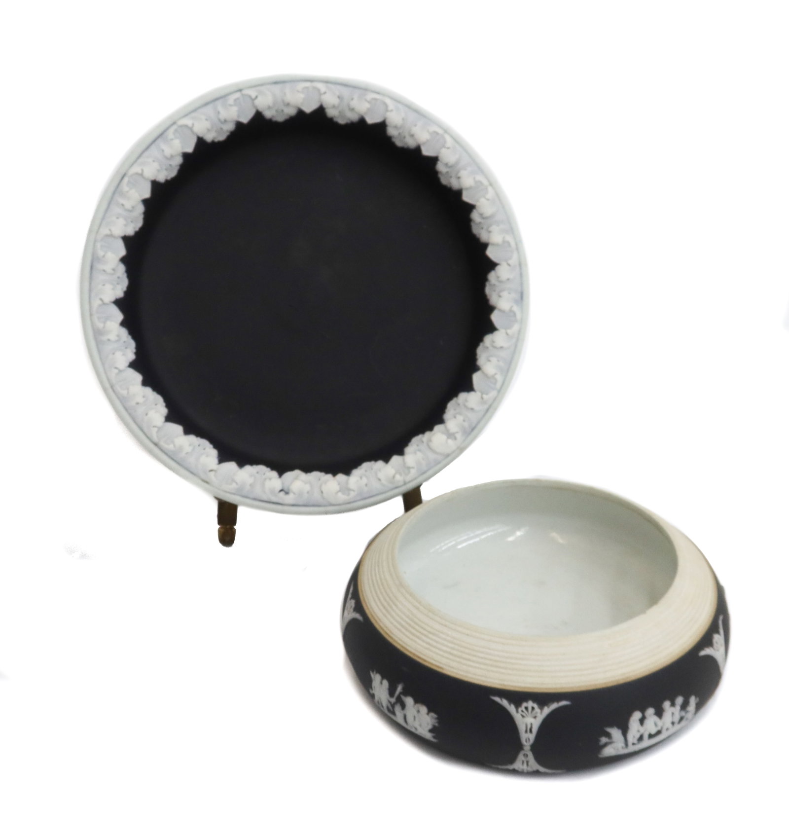 Wedgwood England Black Dipped Jasperware Cup Bowl and Underplate Late 19th C (1 of 8)