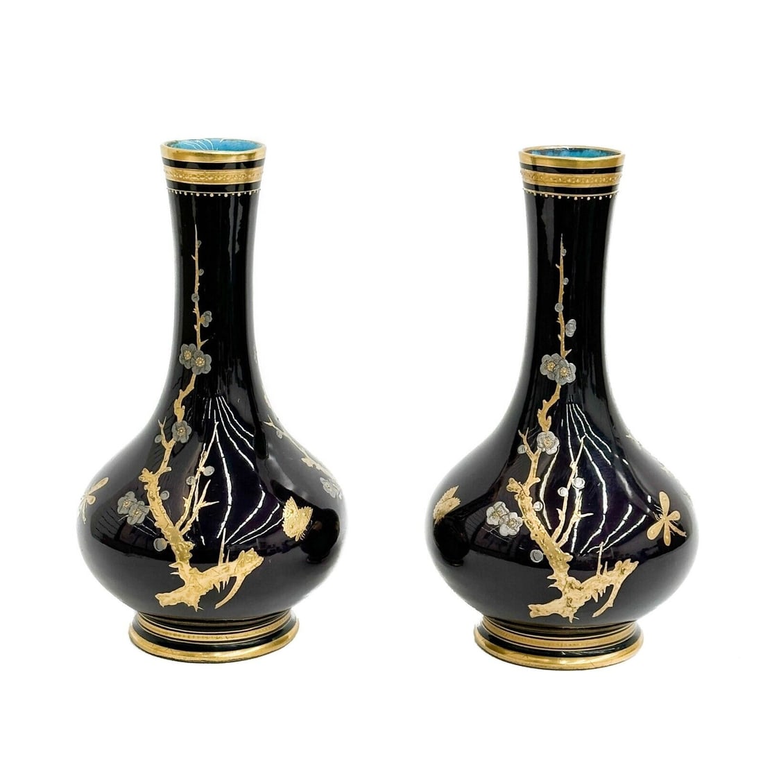 Pair Minton England Aesthetic Gilt Porcelain Vases circa 1880 (1 of 9)