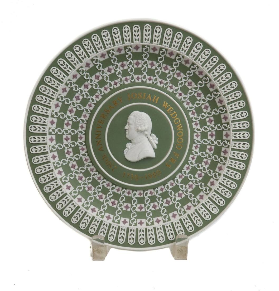 Wedgwood England Jasperware Commemorative Plate of Josiah Wedgwood Ltd Ed 103: Wedgwood England Tri-color Jasperware Commemorative Plate to celebrate the 250th Anniversary of the birth of Josiah Wedgwood, FRS 1730-1795 Master Potter / Man of Science / Patron of the Arts. Limited
