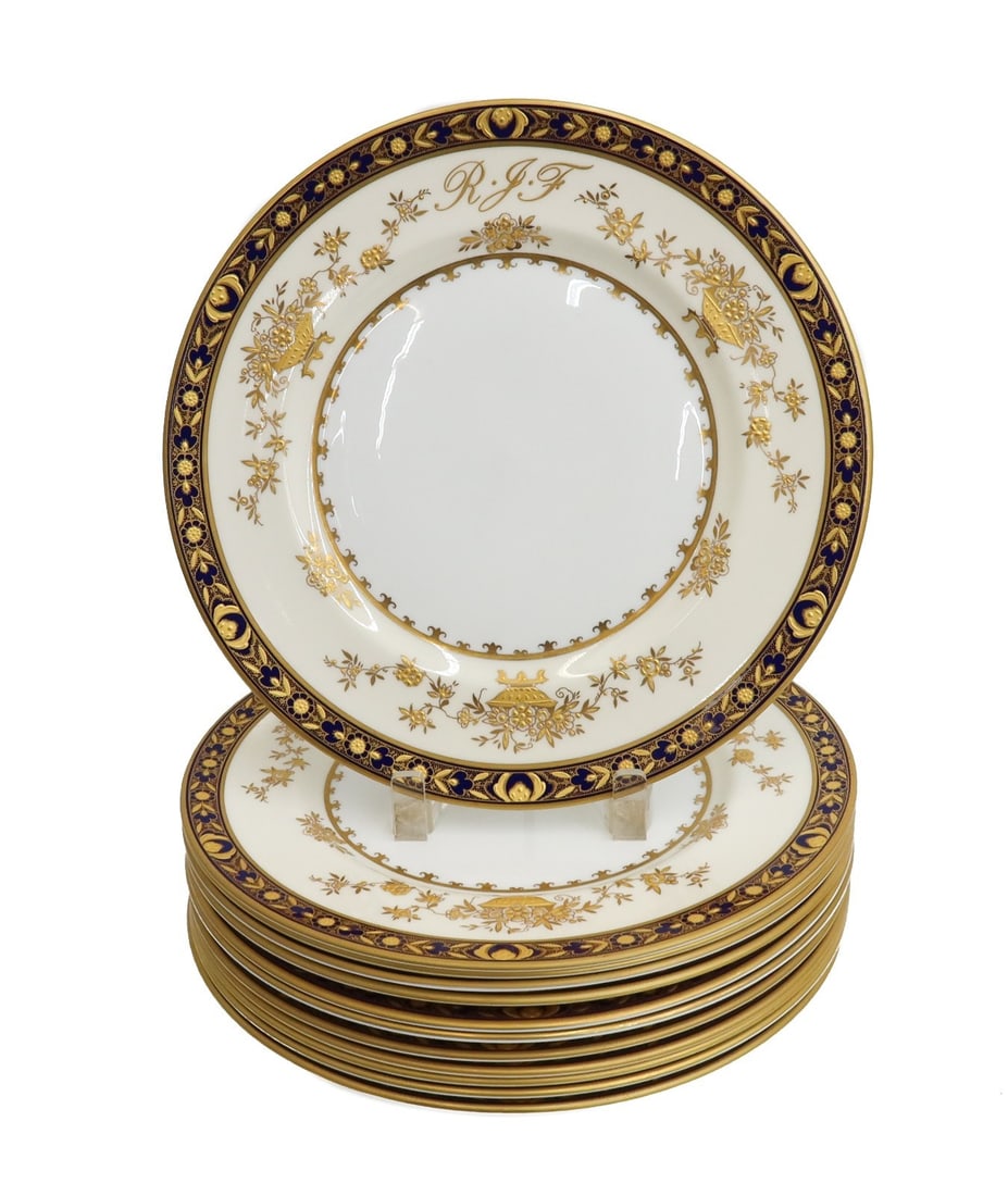 12 Minton England Porcelain Gold Encrusted Dinner Plates in Dynasty (1 of 8)
