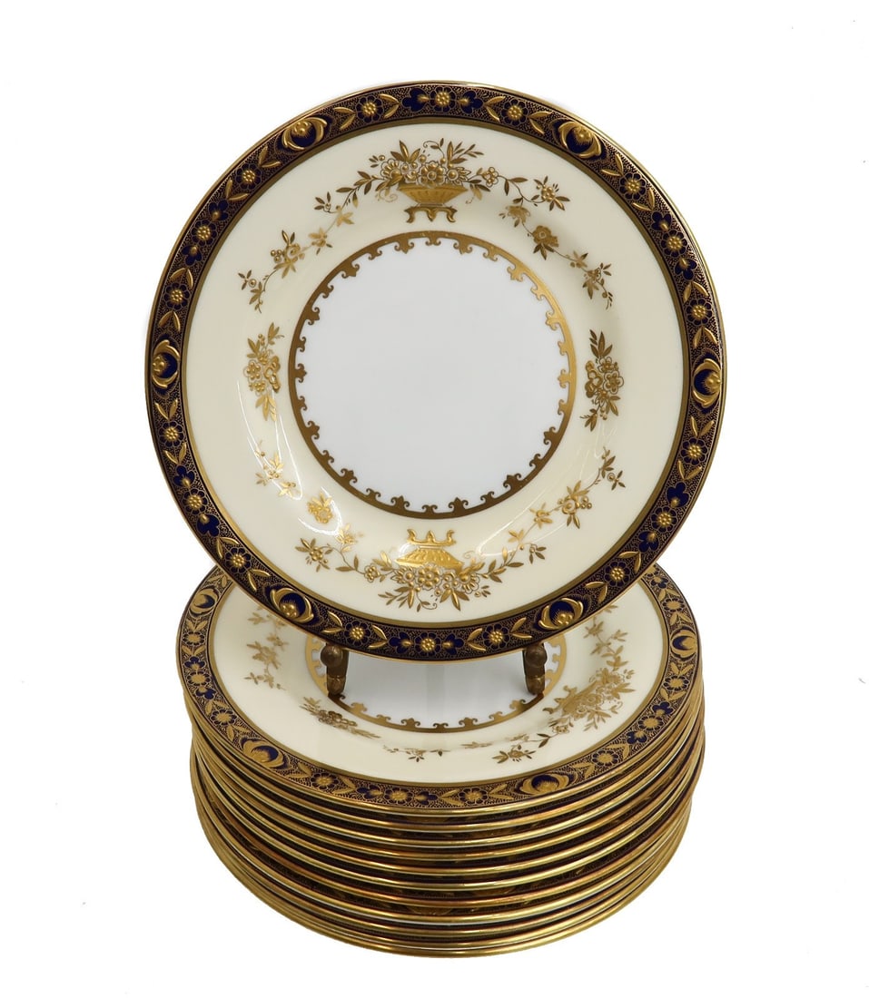 12 Minton England Porcelain Bread Plates in Dynasty Gold Encrusted and Cobalt (1 of 5)
