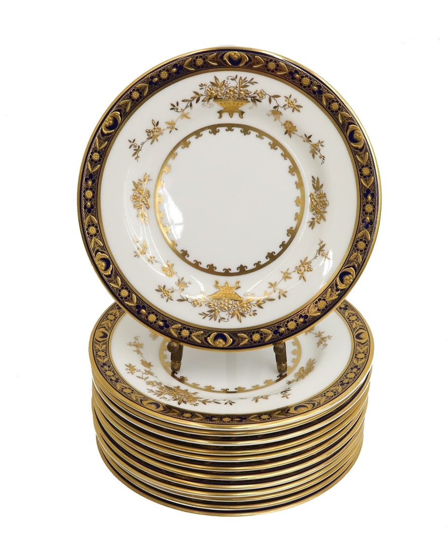 13 Minton England Porcelain Bread Plates in Dynasty Gold Encrusted and Cobalt (1 of 5)