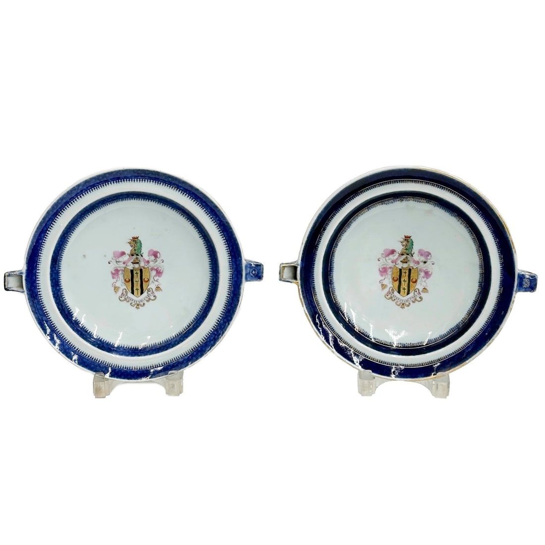 Pair Chinese Export Porcelain Snodgrass Coat of Arms Hot Water Dishes c. 1800 (1 of 9)