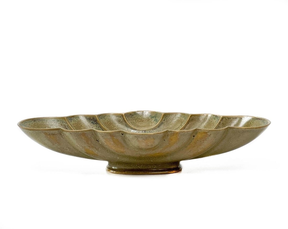 Manufacture Sevres France Porcelain Bowl 1971: Manufacture Sevres France Porcelain Bowl, 1971. Oblong bowl with a shell-like shape. A brown and blue textured ground. Sevres mark incised to the underside. Weight Approx., 2 lbs Measures Approx., 12.