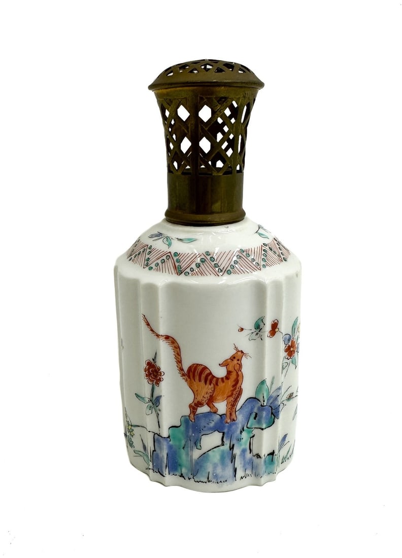 French Chinoiserie Hand Painted Porcelain Lampe Berger Scent Bottle Early 20th C (1 of 9)