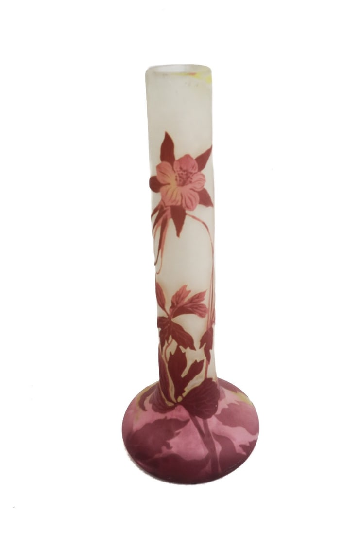 Emile Galle France Acid Etched 3 Color Hibiscus Floral Cameo Vase circa 1890 (1 of 9)