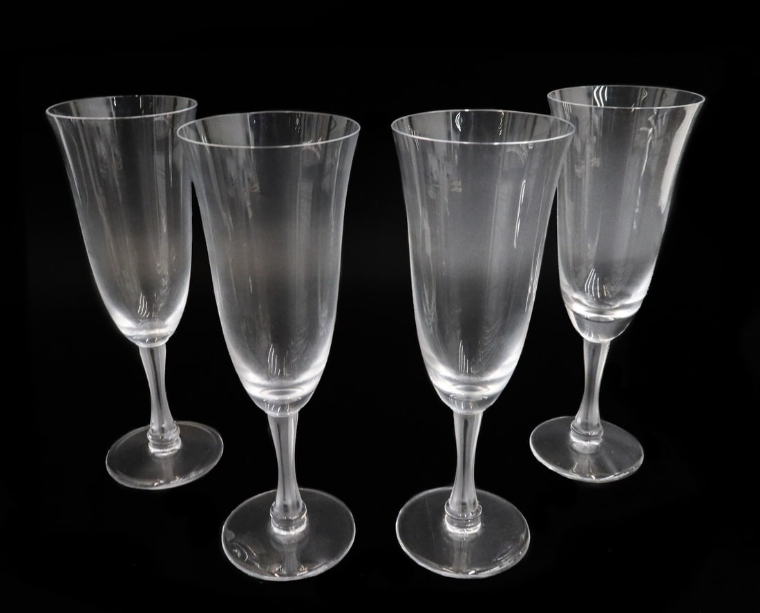 4 Lalique France Champagne Flute Goblets in Barsac Signed Frosted Stem (1 of 5)