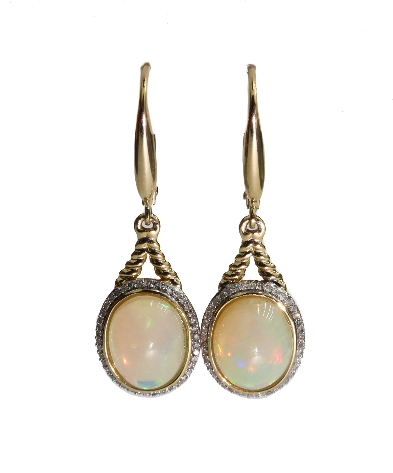 14k Yellow Gold Opal and Diamond Drop Earrings (1 of 10)