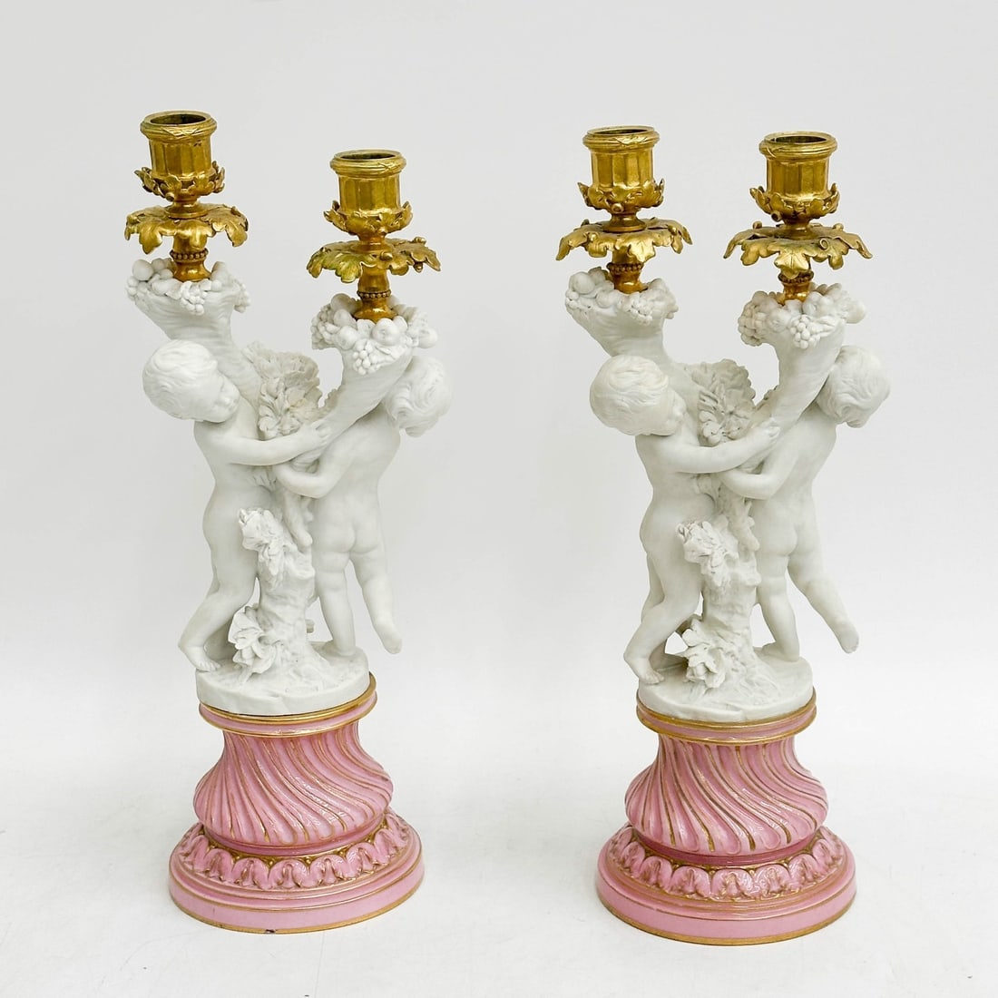 Pair Manufacture de Sevres Bisque Porcelain and Gilt Bronze Putti Candelabras - 2