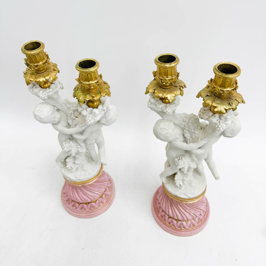 Pair Manufacture de Sevres Bisque Porcelain and Gilt Bronze Putti Candelabras - 7