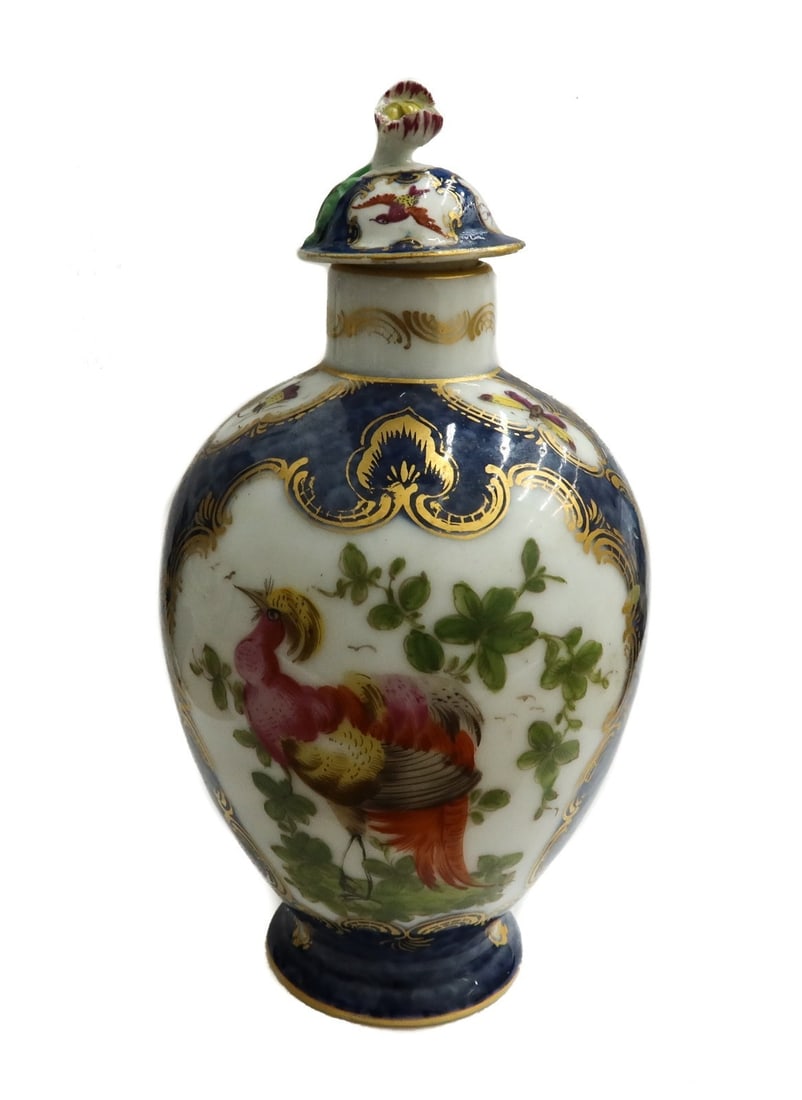 Royal Worcester England Porcelain Hand Painted Tea Caddy Exotic Birds c1770 (1 of 6)