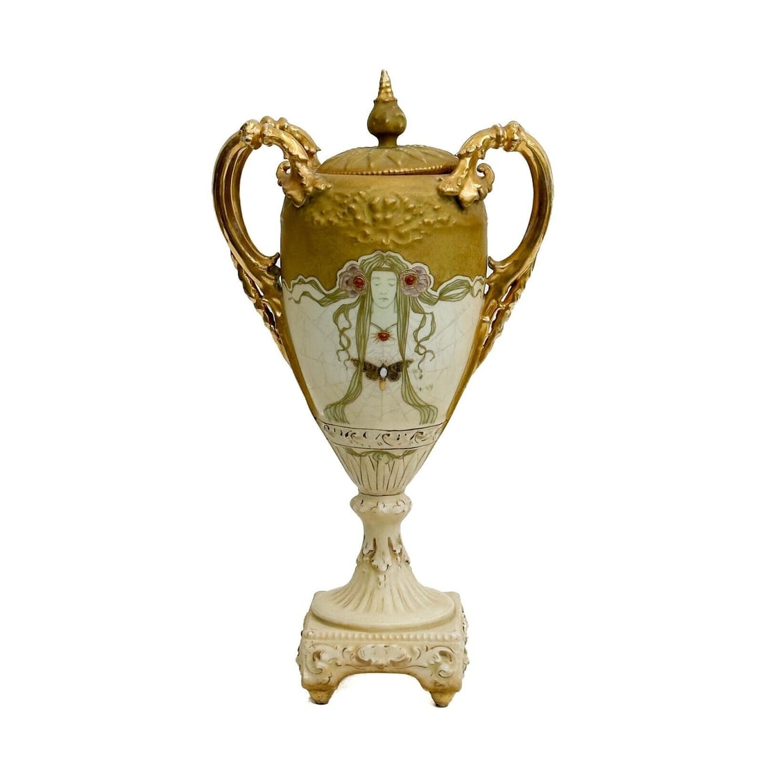 Amphora RSTK Turn Teplitz Portrait Moth Spider Lady Porcelain Urn Art Nouveau (1 of 7)