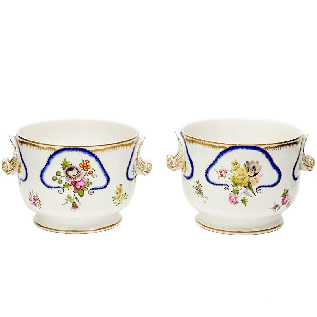 Royal Crown Derby England Hand Painted Porcelain Cache Pots or Coolers c. 1810 (1 of 11)