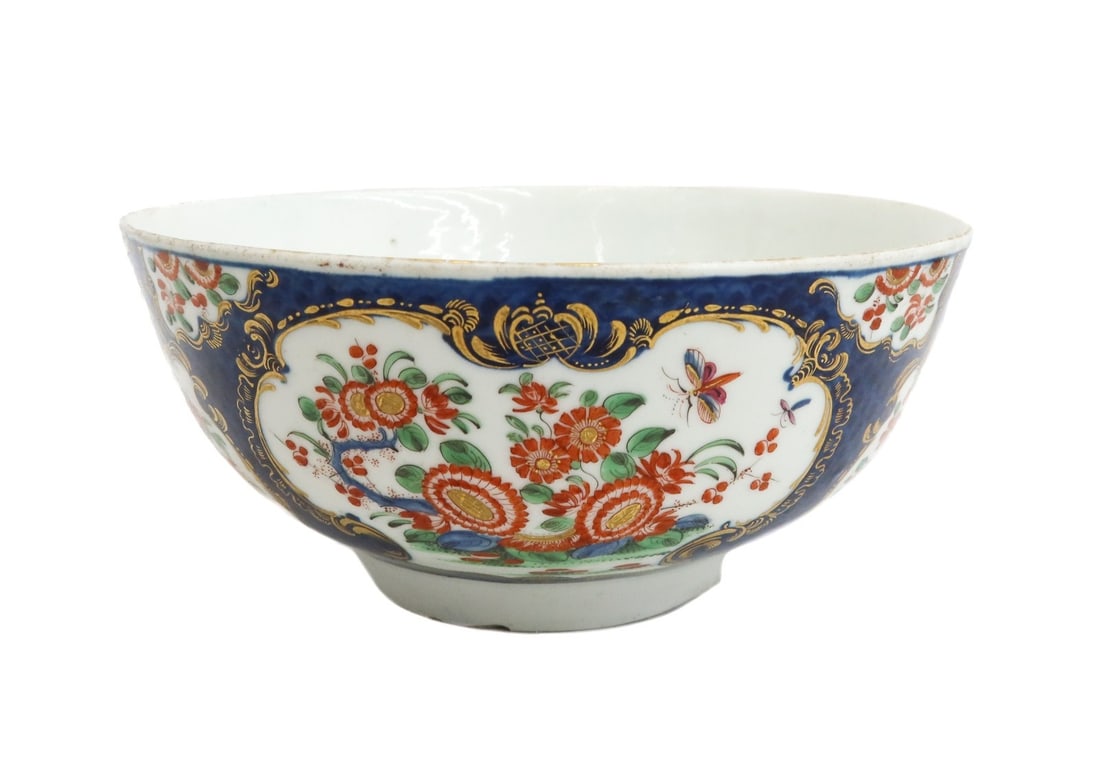 Royal Worcester England Blue Scale Hand Painted and Gilt Floral Bowl circa 1770 (1 of 8)