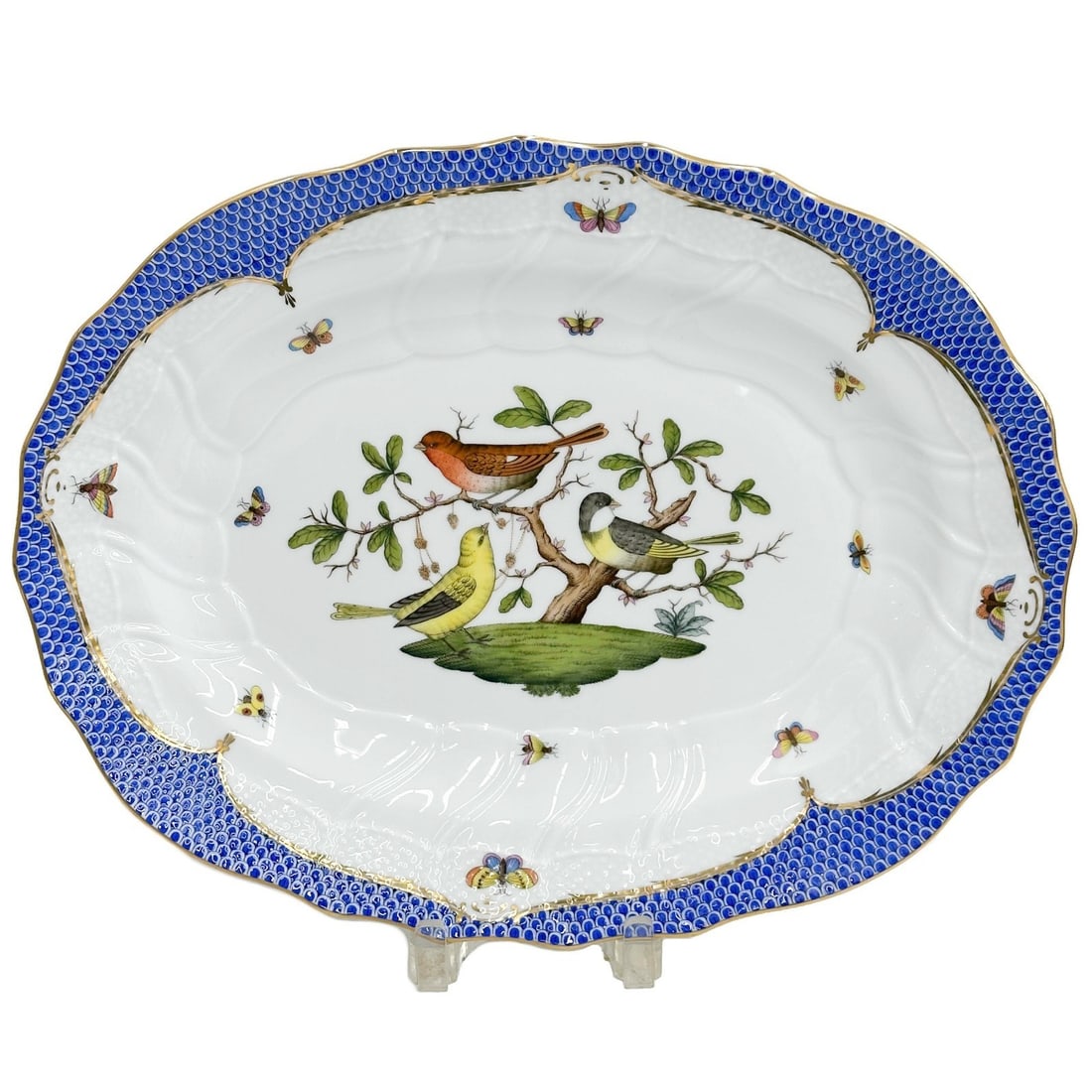 Herend Hungary Rothschild Bird Blue Scale Fish Net Porcelain 16in Oval Tray 1101 (1 of 5)