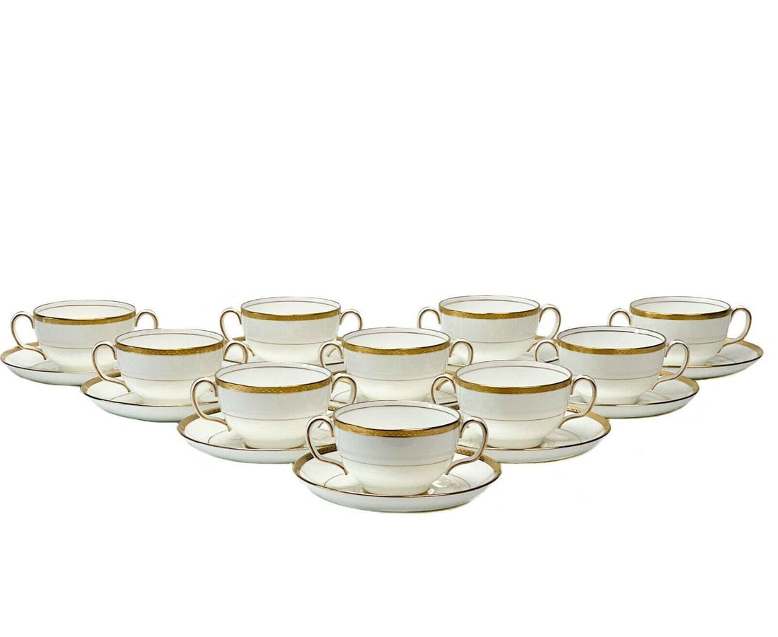 10 Minton England Porcelain Cups & Saucers Gilt Leaf Decoration (1 of 8)