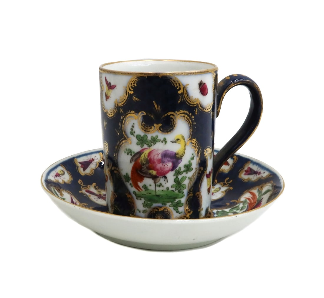 Royal Worcester England Porcelain Cup and Saucer Exotic Birds circa 1770 (1 of 5)