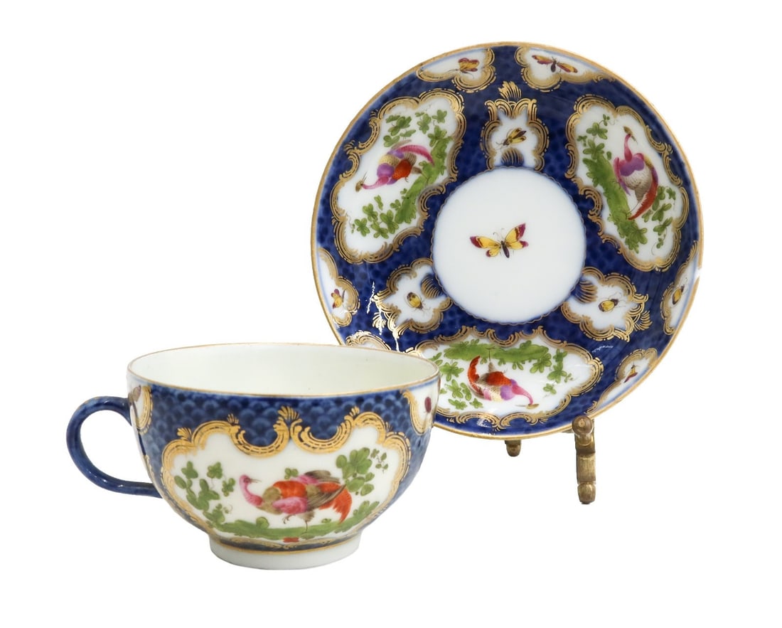 Royal Worcester England Porcelain Cup and Saucer Exotic Birds circa 1770 (1 of 8)