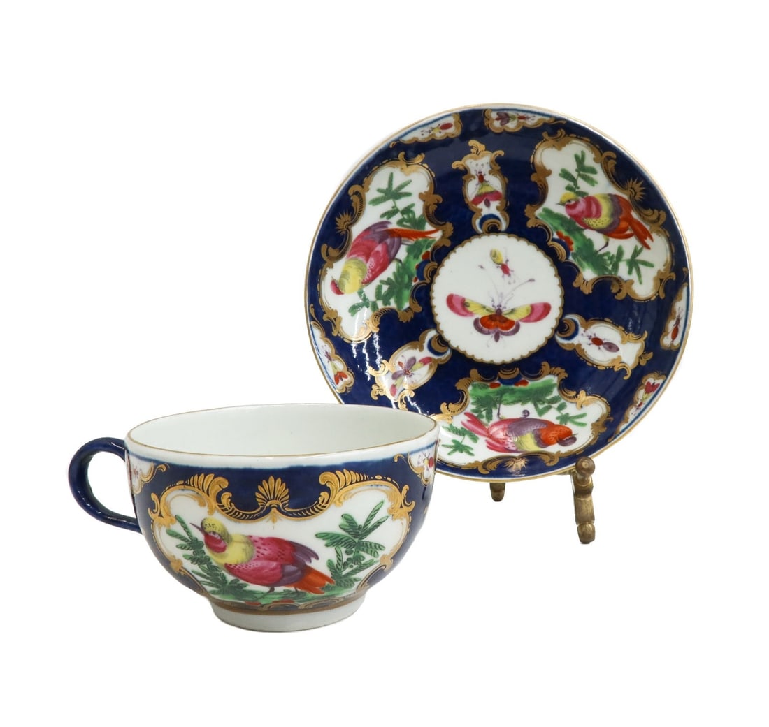 Royal Worcester England Porcelain Cup and Saucer Exotic Birds circa 1770 (1 of 8)