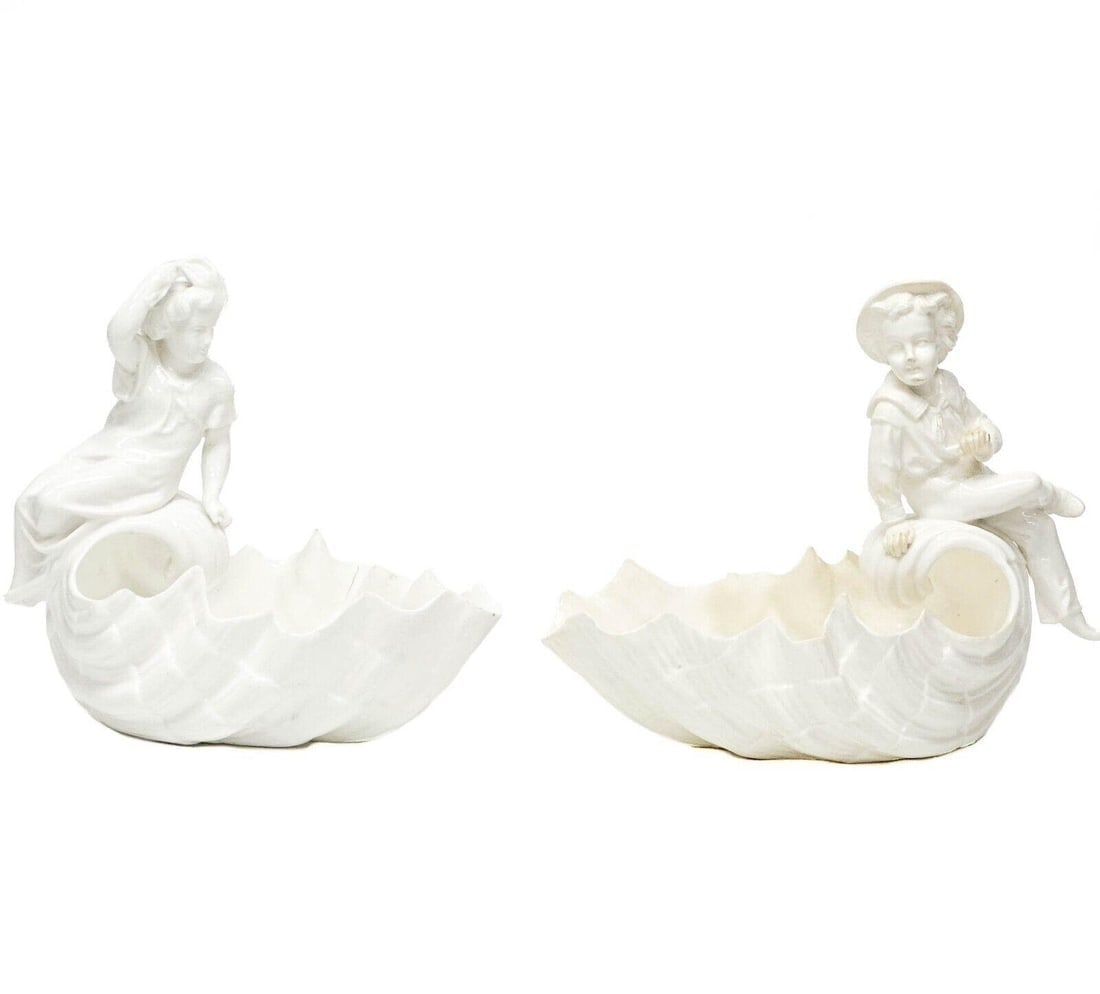 Pair Royal Crown Derby Figural Children Shell Form Porcelain Dishes circa 1880s (1 of 9)