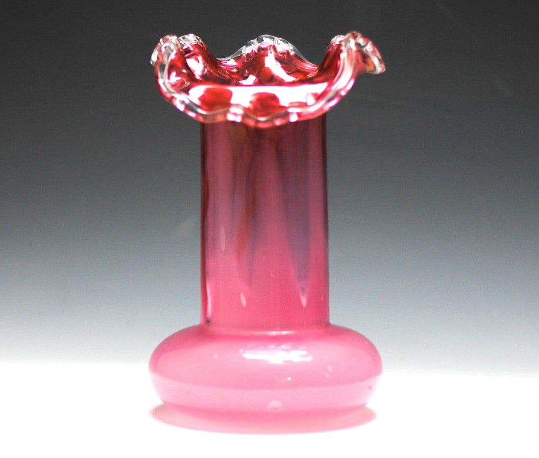 Cranberry Red Hand Blown Opalescent Glass Jack In The Pulpit Vase (1 of 4)