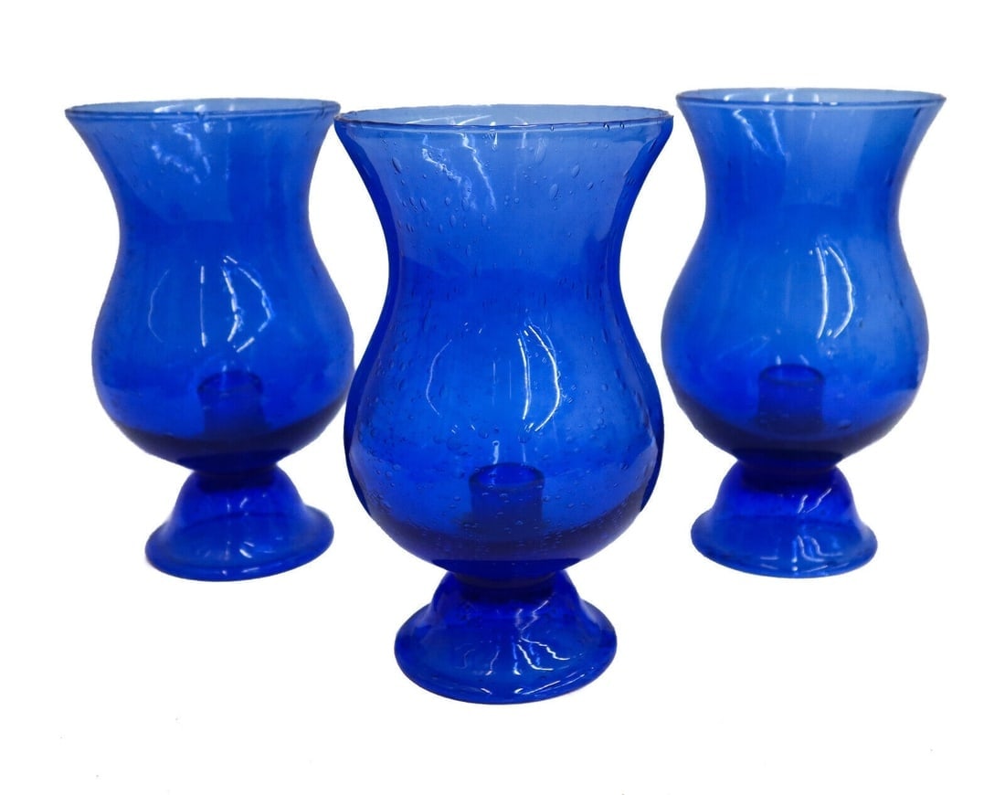 3 French Blown Controlled Bubble Large Footed Candle Holders 20th Century (1 of 5)