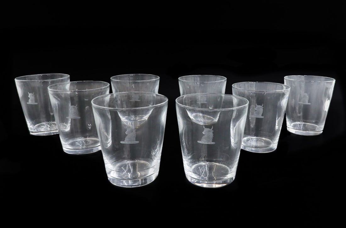 8 Steuben Art Glass Highball Goblets in #7711 Heraldic Emblem Signed (1 of 6)