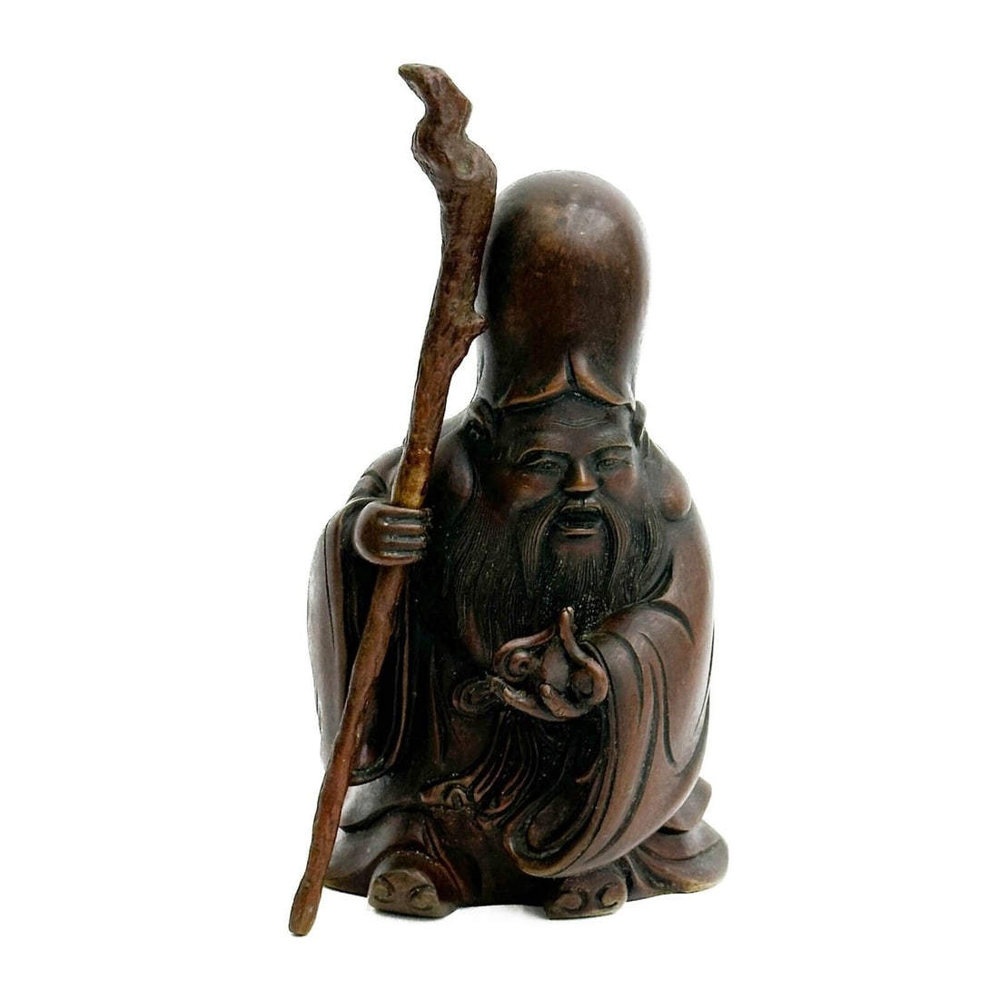 Japanese Patinated Bronze Figure God of Longevity Shouxing / Shoulao Sculpture (1 of 5)