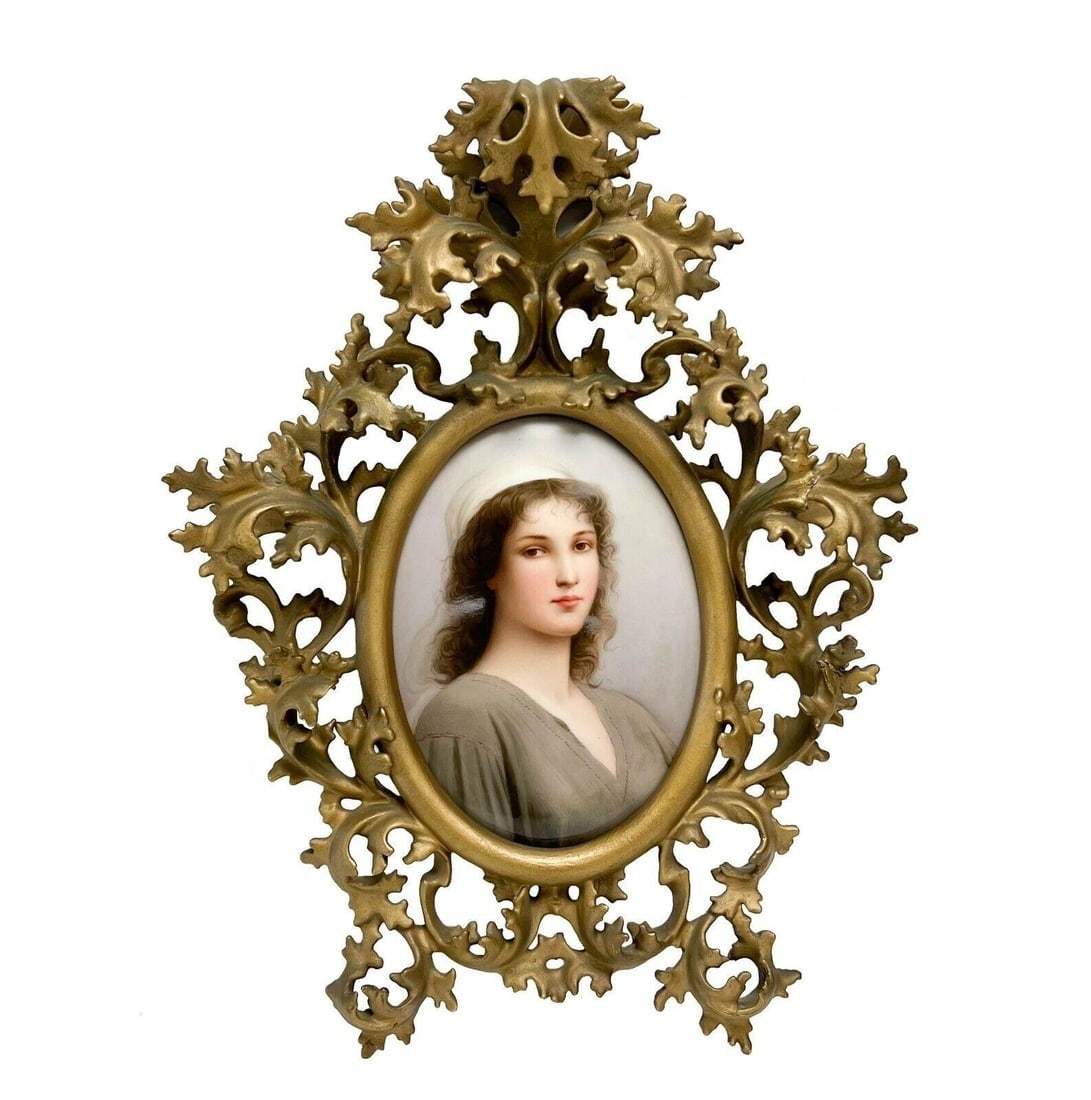 KPM Berlin Hand Painted Porcelain Portrait Plaque of Ruth in Frame 19th century: 19th century KPM Berlin porcelain portrait plaque of Ruth in frame. Oval-shaped porcelain plaque featuring the portrait of a young woman. Apparently unsigned, the reverse with incised KPM marks scepte