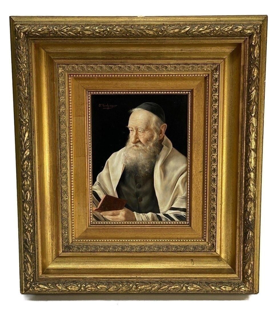 Otto Eichinger (Austrian 20th C) Oil on Panel Portrait Painting of a Rabbi (1 of 6)