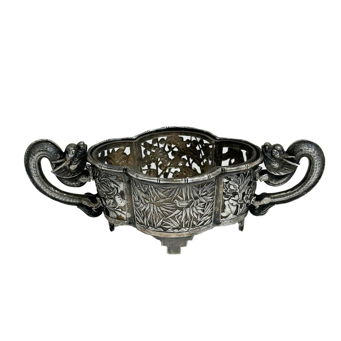Lee Ching Chinese Silver Mounted Glass Bowl c1870 (1 of 8)