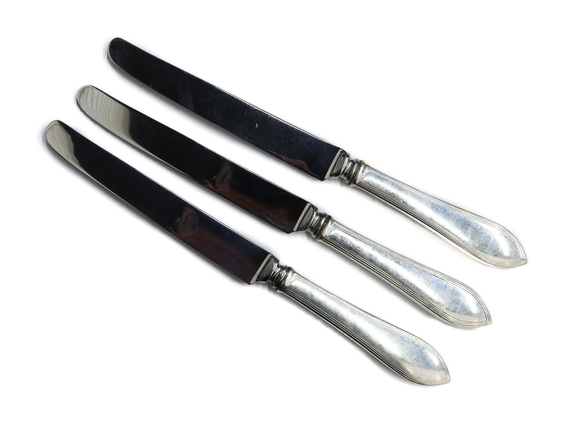 3 Tiffany & Co. Sterling Silver Steel 9.25 in Hallow Handled Knives Reeded Edge (1 of 3)